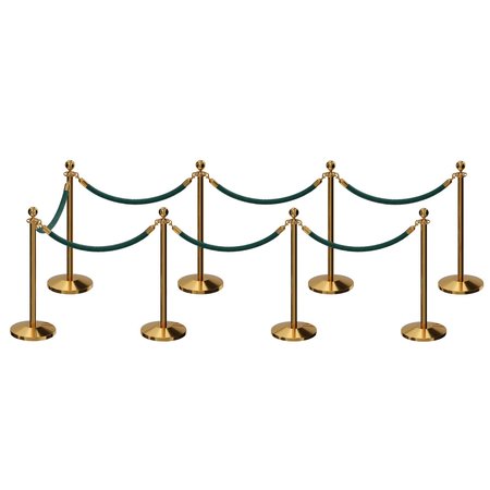 MONTOUR LINE Stanchion Post and Rope Kit Pol.Brass, 8 Ball Top7 Green Rope C-Kit-8-PB-BA-7-PVR-GN-PB